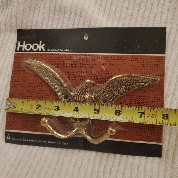 Brass Eagle Coat Hook , Eagle/ Like Bird Rust Proof  Dura- Metal Home Decor Vtg - Picture 3 of 6